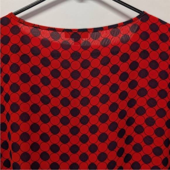 Vince Camuto Polka Dot Prep Faux Wrap V-neck Blouse Red Navy Blue Medium - Picture 5 of 16
